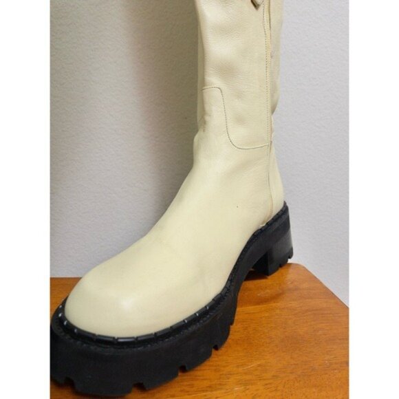 NEW By FAR Russel Lamb Leather Knee High Boots 40 Ivory Chunky Lug 10 Platform - Picture 11 of 13